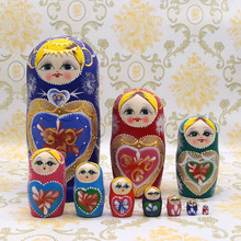 俄罗斯套娃蓝色花抖音礼物木质玩具工艺品批发7~10层图案颜色随机