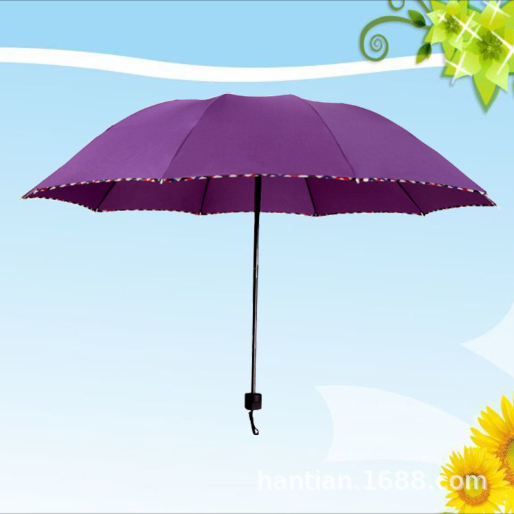 Ten-Bone Extra Large Business Black Plastic Covered Umbrella Sun Protection Sunshade Folding Sun Umbrella Gift Advertising Umbrella Printed Logo