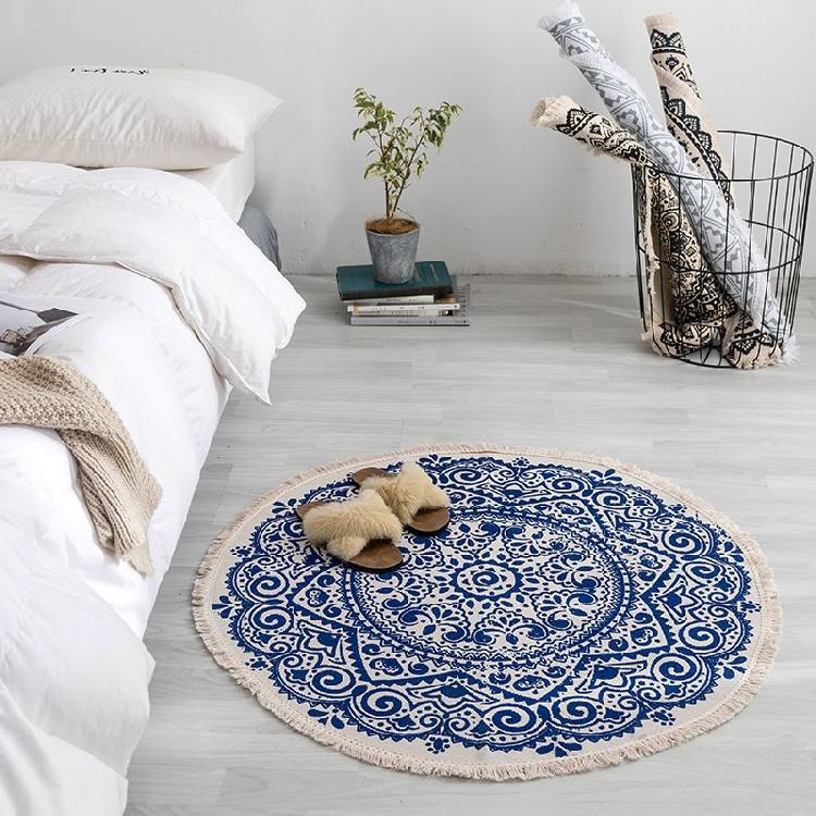 Cross-Border Nordic Ethnic Cotton and Linen Floor Mat Vintage Plain Tapestry Handmade Carpet Bedroom Bedside Foot Mat Generation