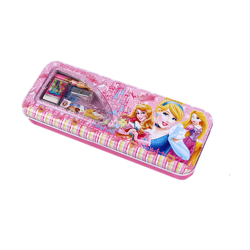 Wholesale Cartoon Double-Layer Stationery Box Iron Pencil Box Student Stationery Set Children Large Capacity Pen Case Office Supplies