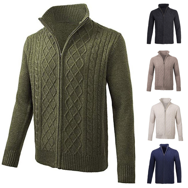 european and american men‘s sweater cardigan 2024 autumn and winter solid color turtleneck long sleeve zipper knitted cardigan coat amazon