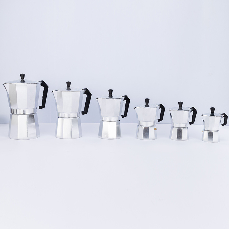 Cross-Border Hot Italian Aluminum Moka Pot Continental Coffee Appliance Octagonal Mocha Coffee Pot in Stock Wholesale