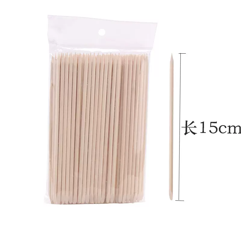 美甲工具批发橘木棒木签死皮推15cm双头桔木棒100根OPP袋装点钻棒