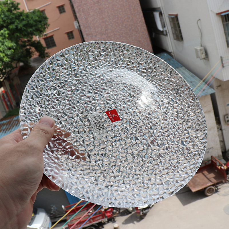 碎纹玻璃盘子缤纷果盘个性创意珠点平盘玻璃水果盘小吃碟8寸9寸