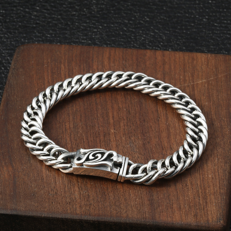 厂家批发s925纯银饰品复古花藤扣头泰银潮流个性时尚手