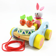 批发木制动物拖拉车兔子拖拉带线拉车儿童早教益智玩具木质工艺品