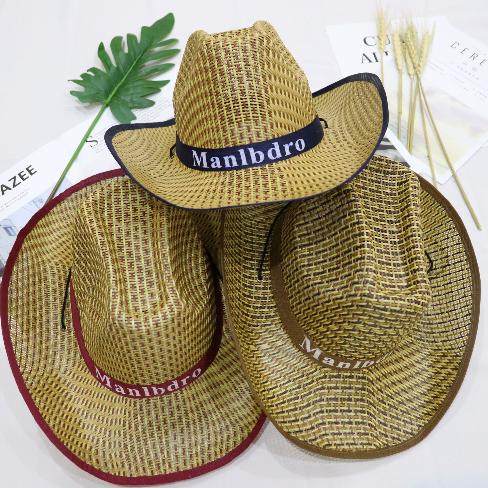 夏季防晒遮阳草帽户外旅游沙滩帽可定logo地摊跨境西部牛仔帽子