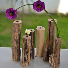 泰国进口创意复古花瓶实木摆件插花器干花花瓶木桩工艺品异形形状