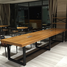 大型会议桌长桌loft实木电脑桌工业风铁艺职员会客美式实木办公桌