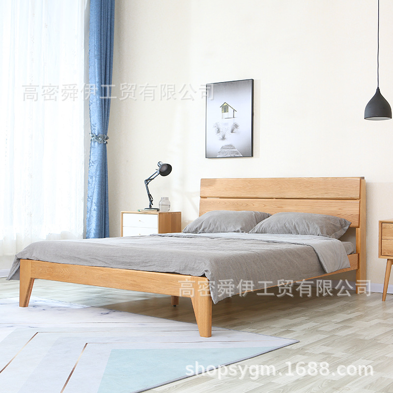 舜伊家具北欧1.5米1.8米全实木床日式橡木床简约现代卧室双人床