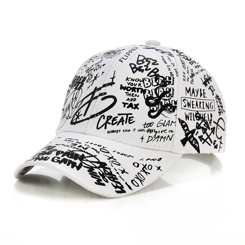 Korean Style Cartoon Graffiti Special Baseball Cap Trendy Men and Women Casual All-Match Black Sun-Poof Peaked Cap Sun Hat