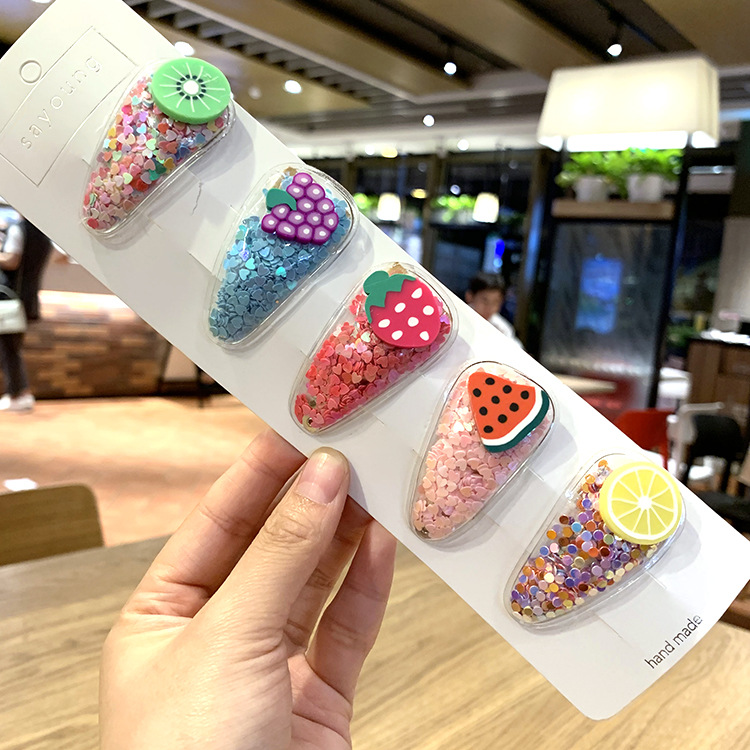 Korean Style New Colorful Quicksand Transparent Children's Fruit Barrettes Pvc Side Clip Baby Bb Side Chuck Ornament