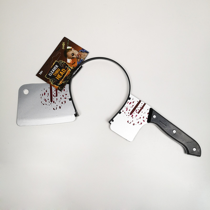 Halloween Headband Simulation Head-Wearing Kitchen Knife Horror Party Zombie Cosplay Props Trick Saw Axe Buckle