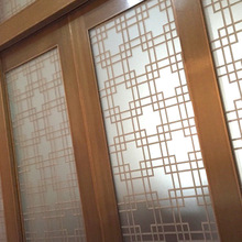 中式玻璃贴膜静电贴复古窗贴磨砂不透明棕色木纹格子窗户贴膜防晒
