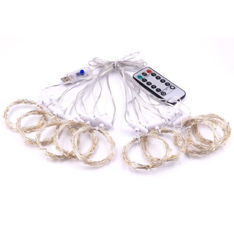 3*3 M Copper Wire Lamp Curtain Lamp Usb Plug-in Eight Functions Remote Control Christmas Wedding Decorative Lamp Lighting Chain Waterproof Colored Lamp