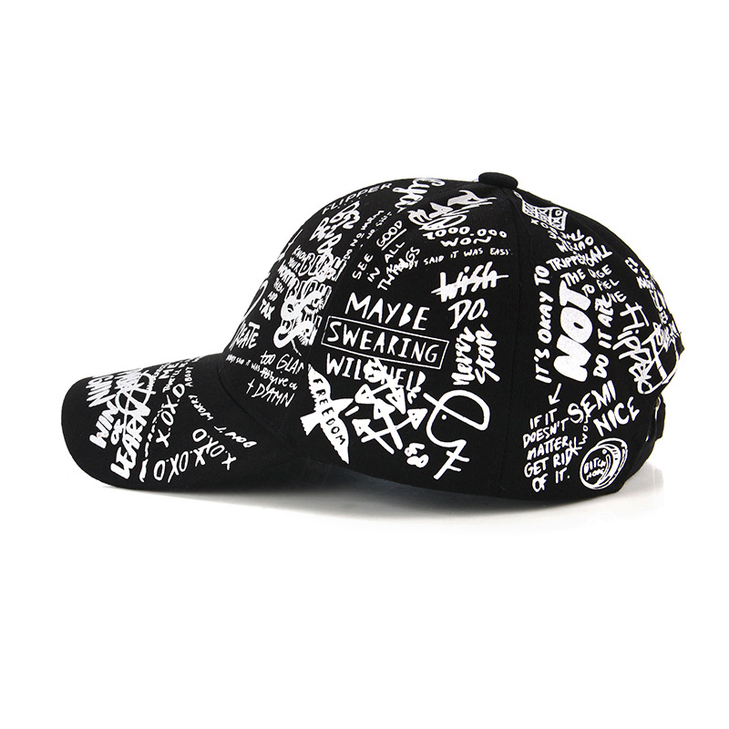 Korean Style Cartoon Graffiti Special Baseball Cap Trendy Men and Women Casual All-Match Black Sun-Poof Peaked Cap Sun Hat