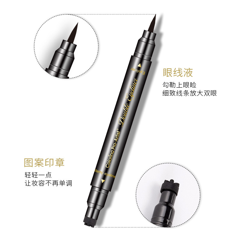 Cross-Border Full English Double-Headed Seal Eyeliner Waterproof Not Smudge Personality Embellished Love Moon Black Starry Sky Pen