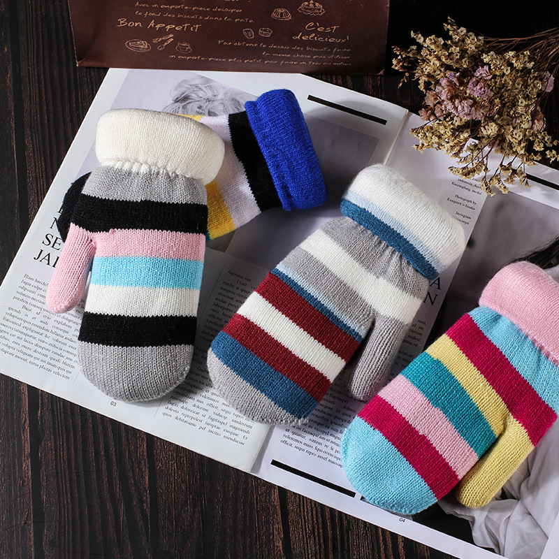 Women's Gloves Winter Bag Double-Layered Bag Finger Thickened Warm Adult Knitted Wool Jacquard Finger in Stock Wholesale