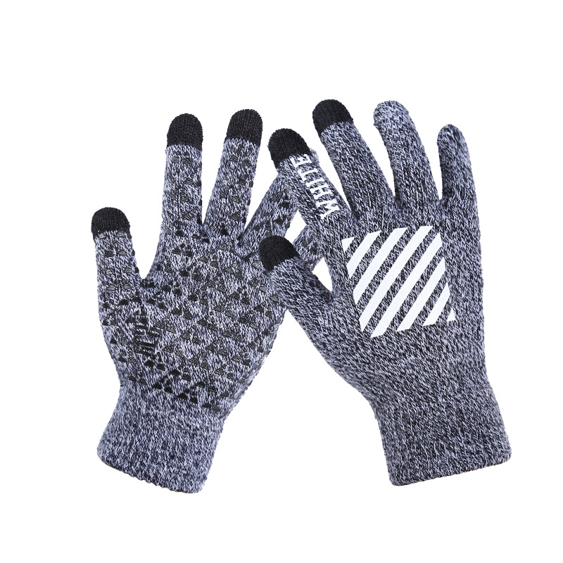 Men's Gloves Winter Touch Screen Five-Finger Wool Knitted Adult Riding Offset Printing Non-Slip Thickened Game Gloves Wholesale