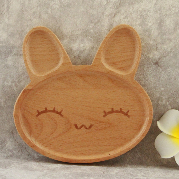 Wooden Children's Dinner Plate Joy and Sorrow Bugs Bunny Grid Beech Breakfast Plate Creative Tableware Meal Tray Dim Sum Plate