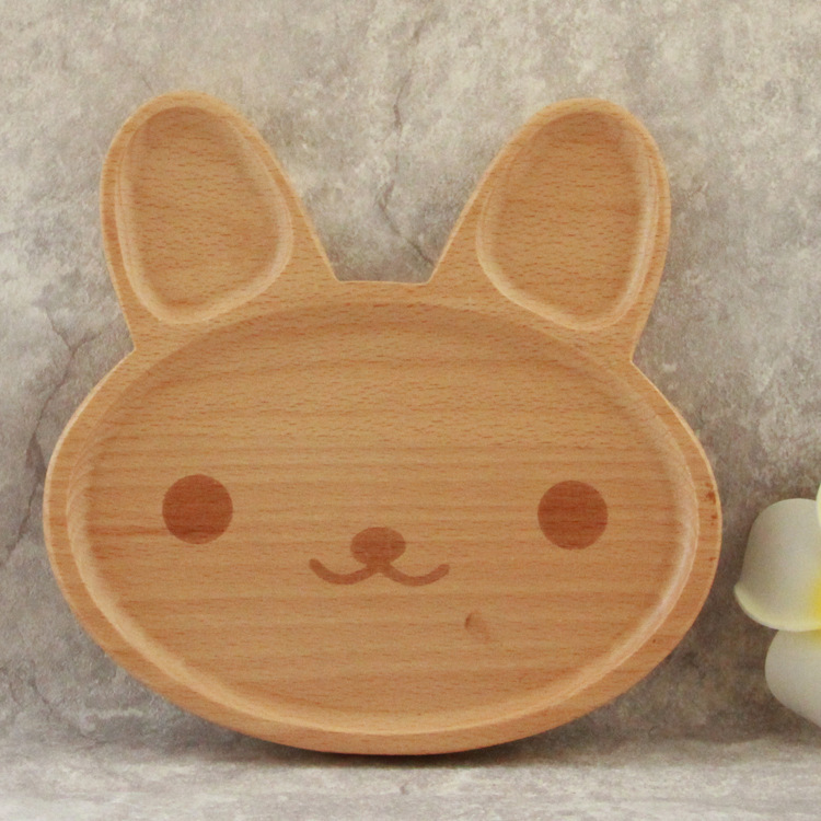 Wooden Children's Dinner Plate Joy and Sorrow Bugs Bunny Grid Beech Breakfast Plate Creative Tableware Meal Tray Dim Sum Plate