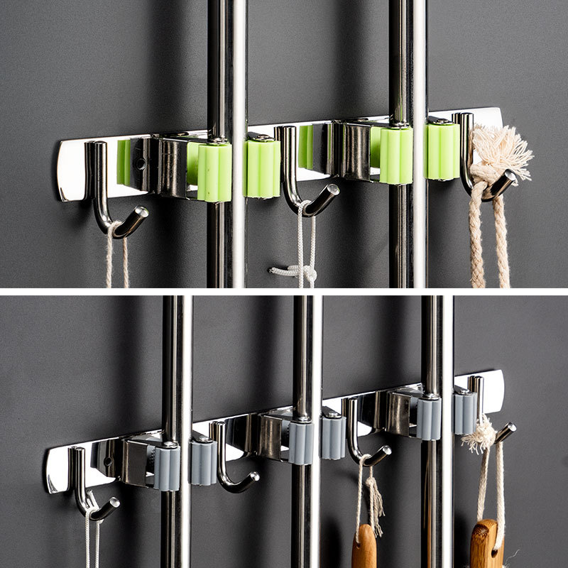 304 Stainless Steel Mop Stand Punch-Free Multi-Purpose Mop Hook Toilet Broom Storage Clip