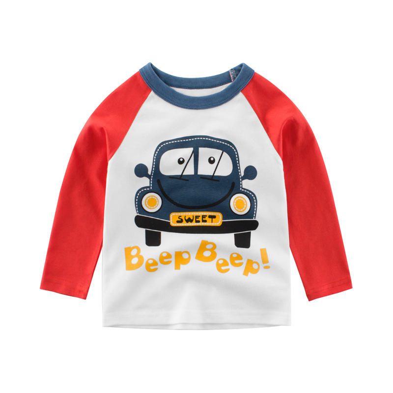 27Kids Korean Style Children's Clothing Boys Autumn Clothing New Babies' Long Sleeve T-shirt Car Baby's Top One Piece Consignment