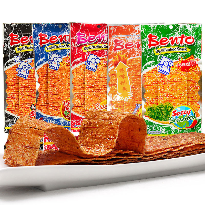 包邮泰国进口bento拌多乐超味鱿鱼片20g辣味手撕即食鱿鱼干鳕鱼丝