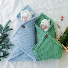 厂家直销新品婴儿盖毯 纯色新生儿信封式防踢被针织纽扣睡袋爆款