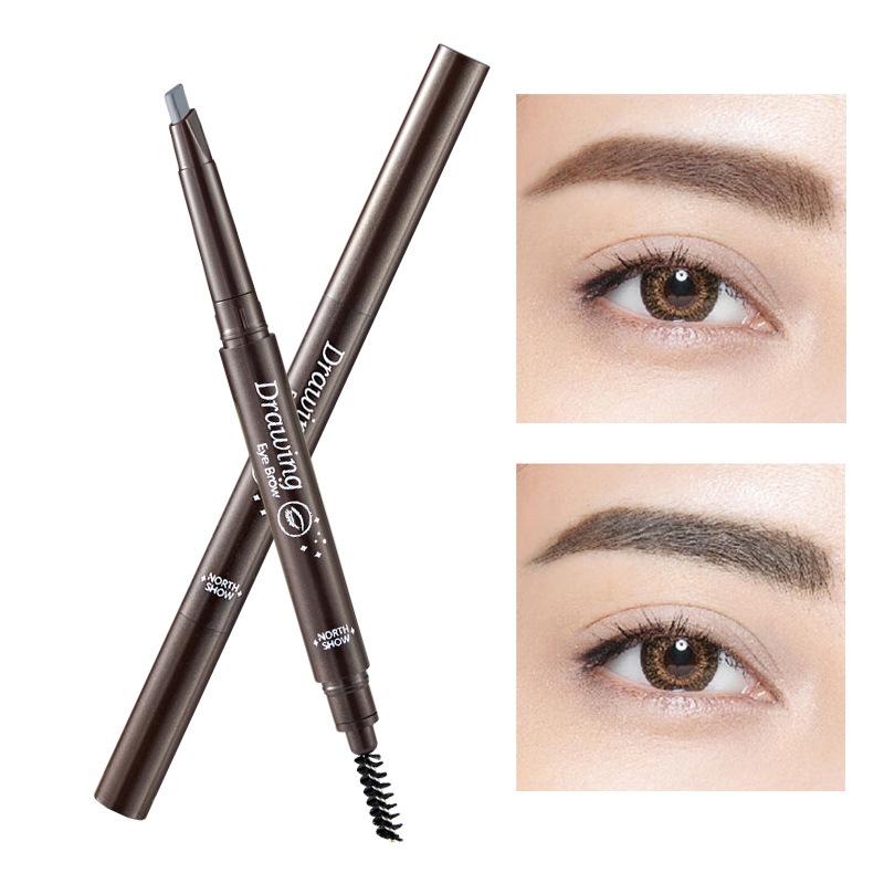 Factory Direct Sales Double-Headed Eyebrow Pencil Dual-Use Automatic Rotating Sweat-Proof with Brush Double-Headed Rotate Eyebrow Pencil Eyebrow Pencil with Plastic Seal