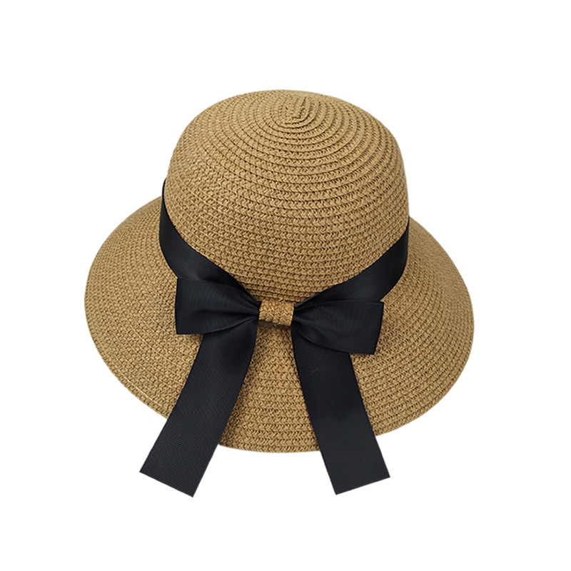 Summer Korean Fashion Ribbon Bowknot Women's Straw Hat Seaside Vacation Sun Protection Sunshade Foldable Beach Hat Women