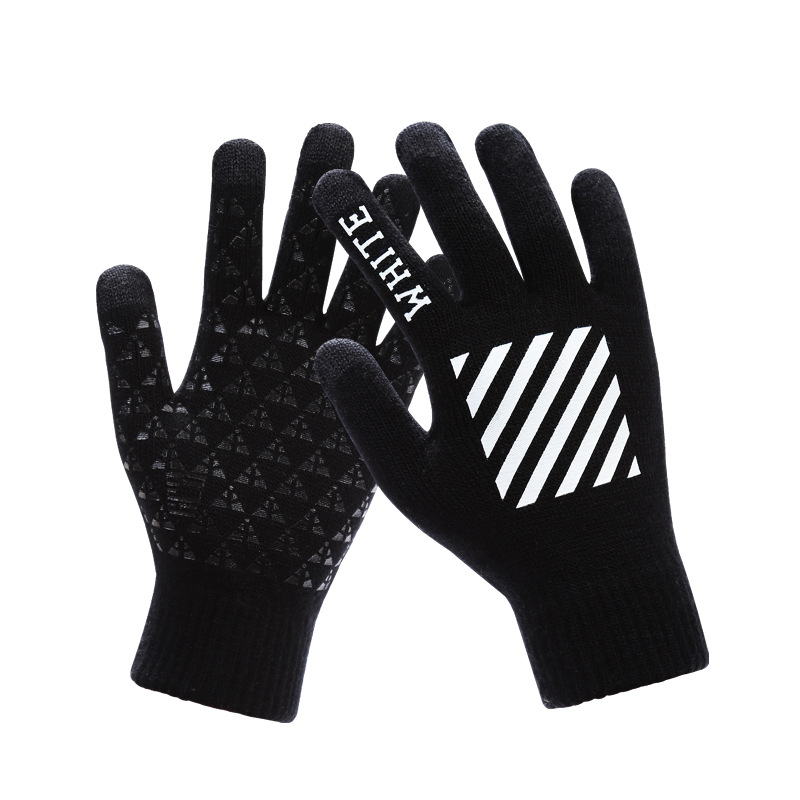 Men's Gloves Winter Touch Screen Five-Finger Wool Knitted Adult Riding Offset Printing Non-Slip Thickened Game Gloves Wholesale
