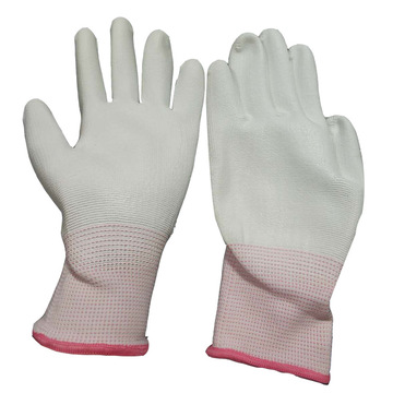 劳保手套pu涂掌手套针织尼龙手套防静电劳保手套半指手套防护批发