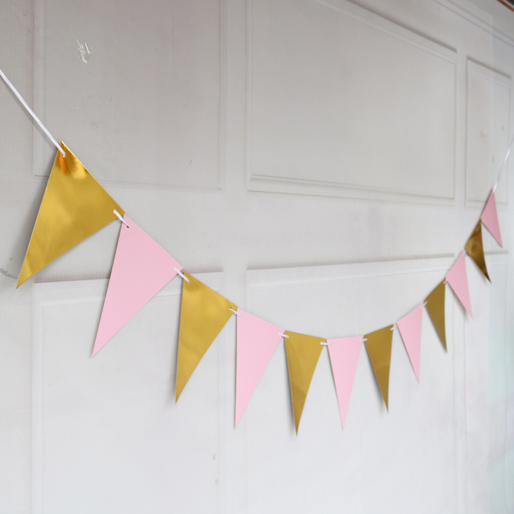 Wholesale Bronzing Pennant Wave Hanging Flag Birthday Party Supplies Atmosphere Decoration Gold Silver Pink Blue Pennant Banner