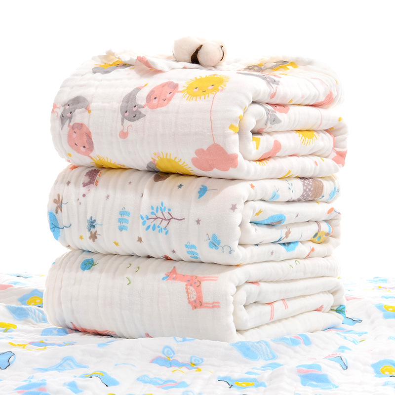 Wholesale Class a Seersucker Washed Cotton Wrinkle Thickening 12 Layers Gauze Blanket Newborn Baby Six-Layer Gauze Bath Towel