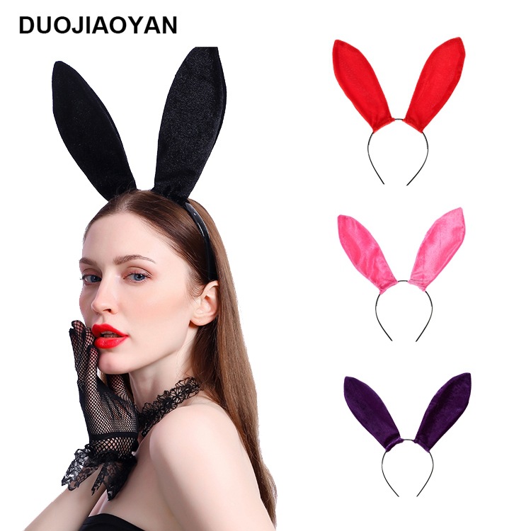 Multi-Charming Cross-Border New Arrival Bunny Velvet Cloth Cat Rabbit Ears Black Halloween Christmas Hairband Decoration Wholesale