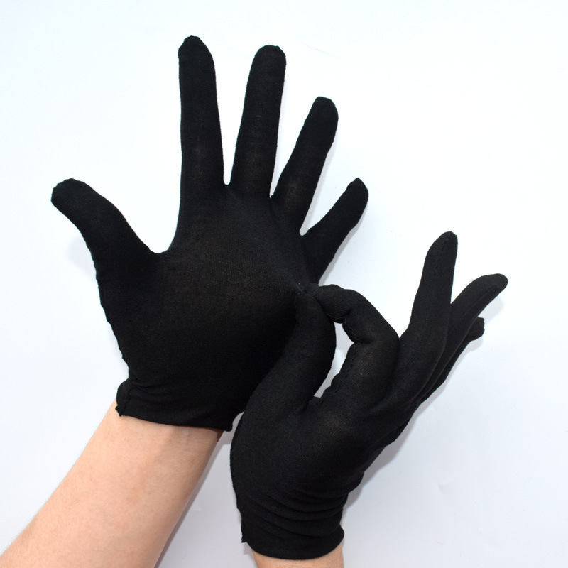 Factory Wholesale Black Cotton Gloves Stain-Resistant Breathable Polyester Cotton Work Gloves Non-Disposable Labor Protection Black Gloves