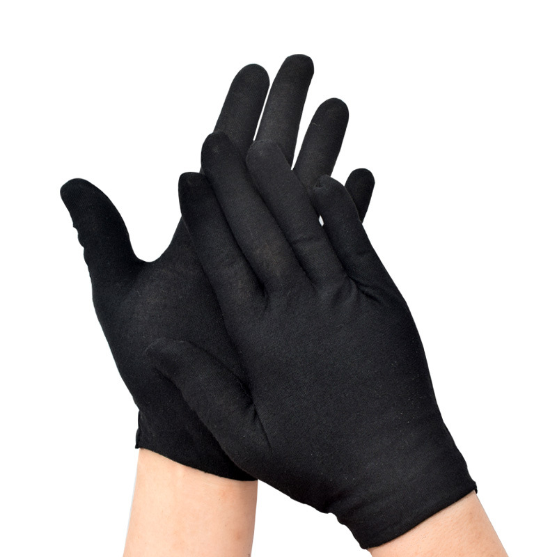 Factory Wholesale Black Cotton Gloves Stain-Resistant Breathable Polyester Cotton Work Gloves Non-Disposable Labor Protection Black Gloves