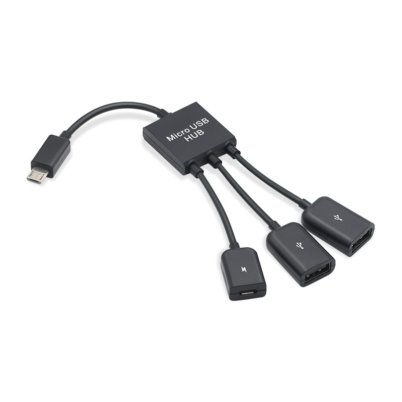安卓手机HUB供电线一拖三otg转接线Micro转USB多功能一分三集线器
