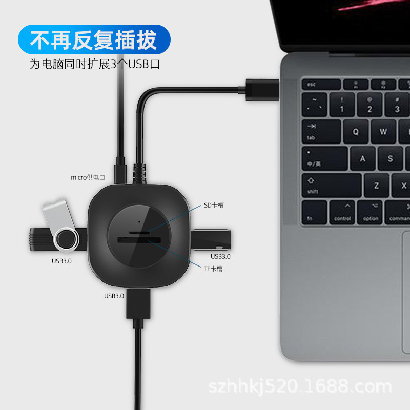 usb3.0集线器内存卡SD/TF读卡器笔记本电脑分线器手机U盘读卡器