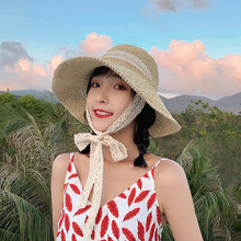 新款气质帽子女夏季编织草帽宽檐可折叠网红遮阳百搭太阳大沿草帽
