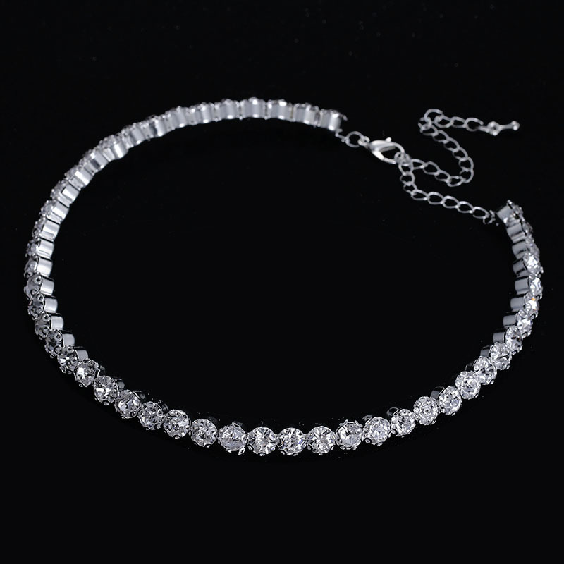 European and American Fashion Cross-Border Hot Selling Full Diamond Bridal Jewelry Elegant Shiny Rhinestone Single Row Collar Necklace Female 5425