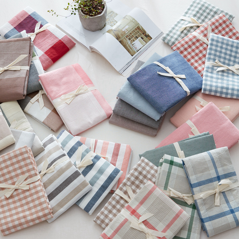 纯棉布料格子床单被套全棉色织布纯色水洗棉床品面料布头清仓处理