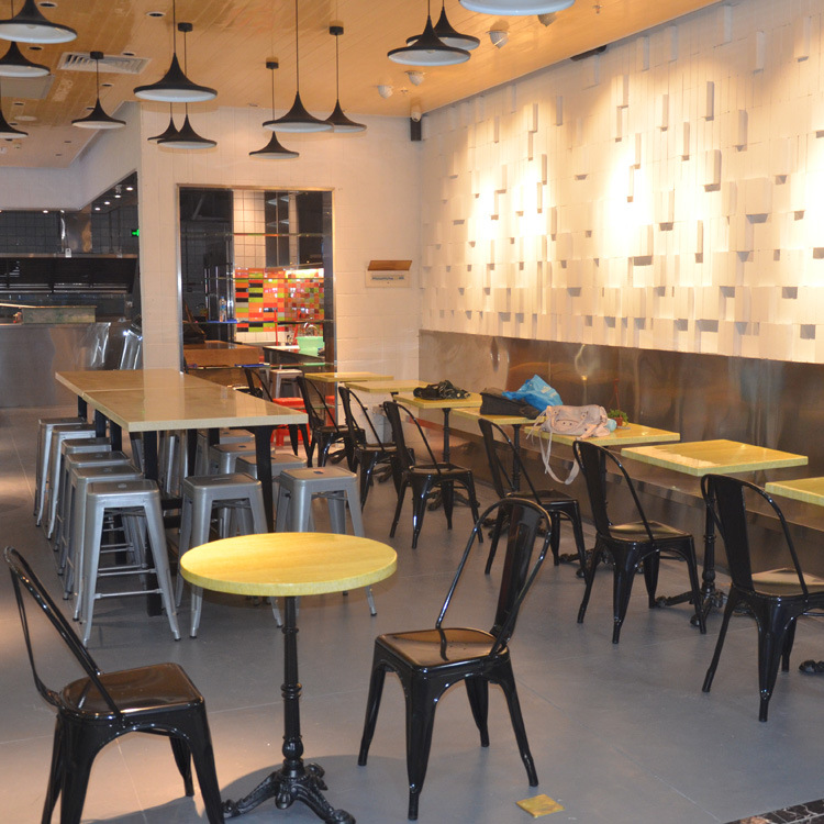 工程案例美式铁皮餐椅 冷饮店主题餐厅快餐桌椅组合 金属椅子批发