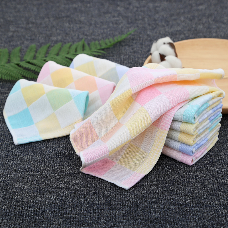 Small Square Towel Double-Layer Gauze Baby Cotton Plaid Small Tower Kindergarten Baby Bibs Wholesale