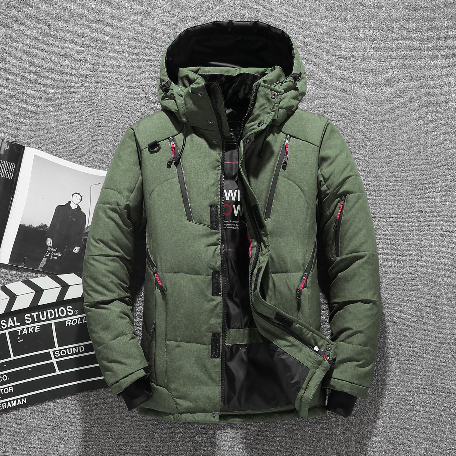 Cross-Border Men's Winter New Thickened Outdoor down Jacket Men's European and American Fashion Casual Men's Coat Printed Logo