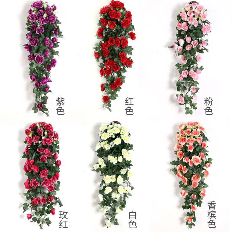 Foreign Trade Hot Sale Artificial Rose Wall Hanging Shopping Mall Home Decorative Fake Flower HANAFUJI Factory Wholesale Layout HANAFUJI