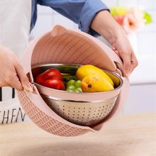 沥水篮不锈钢双层欧式米筛套装翻转水果篮洗菜篮彩色创意礼品