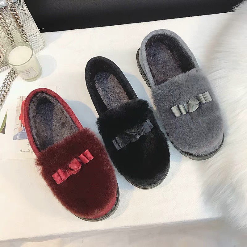 Popular Fluffy Shoes Women's Winter Wear 2021 Winter New Cotton-Padded Shoes with Velvet Pregnant Women Slip-on Gommino All-Matching