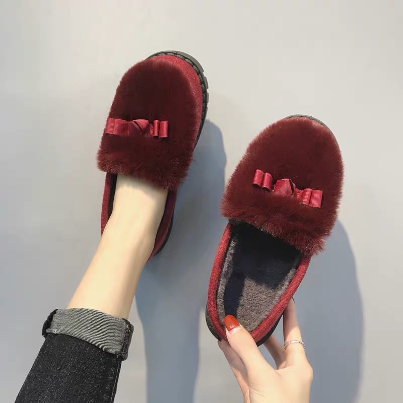 Popular Fluffy Shoes Women's Winter Wear 2021 Winter New Cotton-Padded Shoes with Velvet Pregnant Women Slip-on Gommino All-Matching